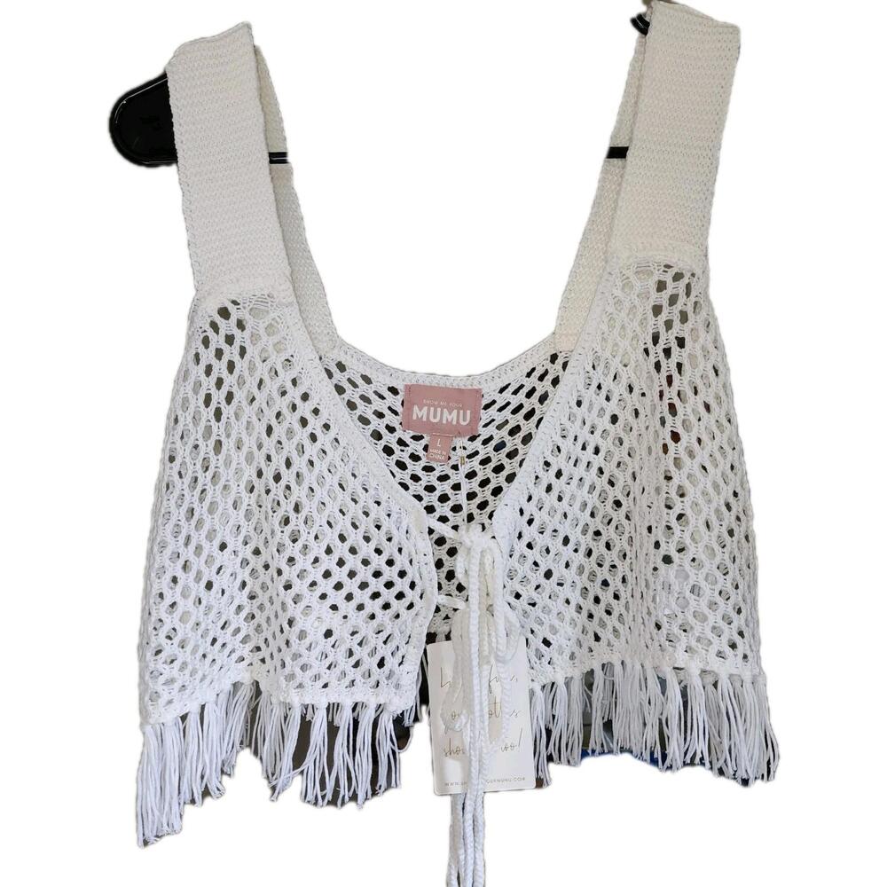 NWT Show Me Your Mumu St Lucia Top White Boho Large Coverup Fringe Western Beach